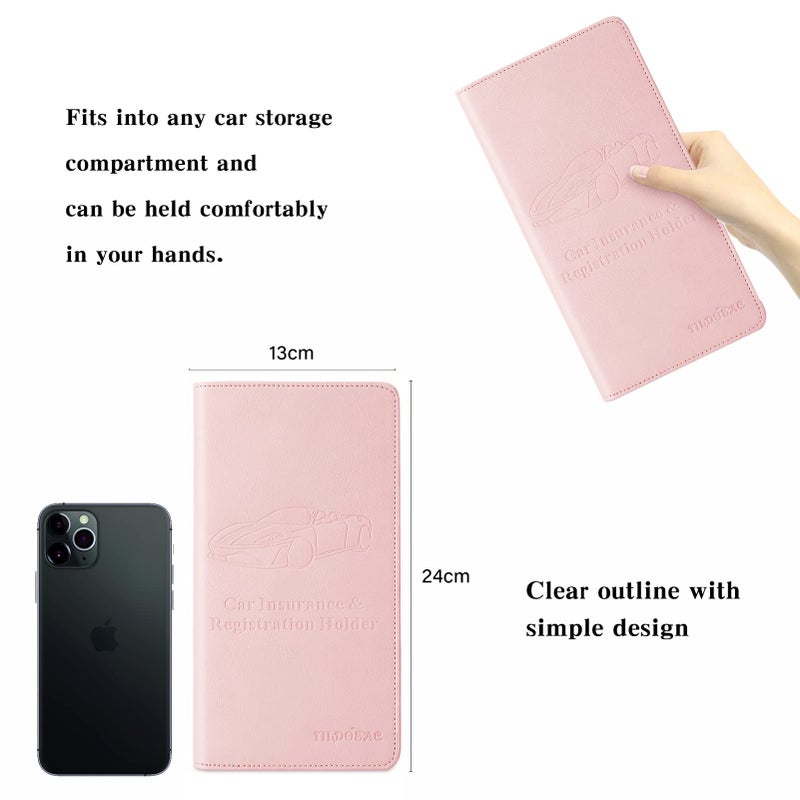 TILDOSAC Leather Car Registration and Insurance Card Holder  Car Document Holder for Cards License with Magnetic Shut (Pink  large) - Image 3